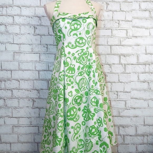 Spenser Jeremy green and white paisley print halter dress - Picture 1 of 6